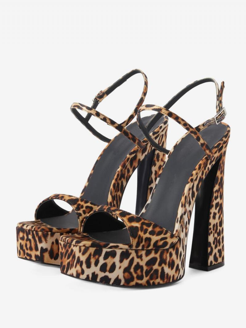 Sandály Na Vysokém Podpatku Black Platform Square Toe Plesové Boty Pro Ženy - Leopard