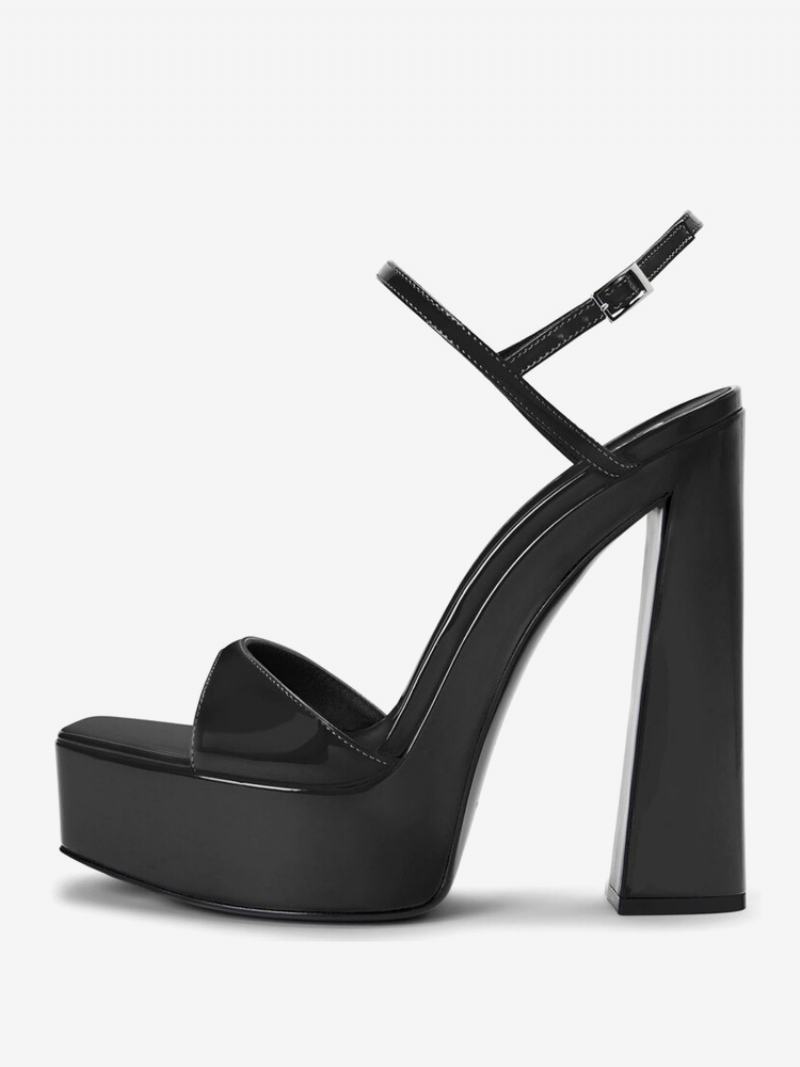 Sandály Na Vysokém Podpatku Black Platform Square Toe Plesové Boty Pro Ženy - Černá