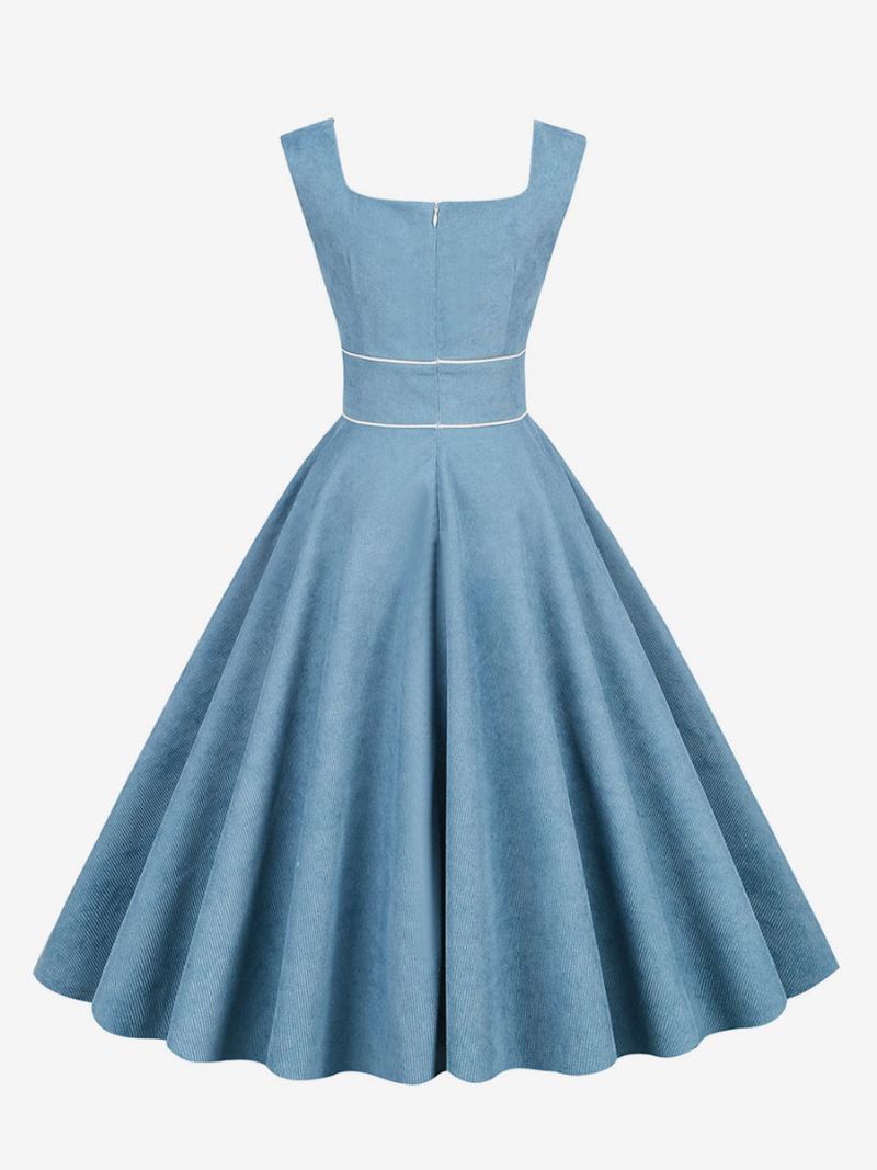 Dámské Retro Šaty Z 50. Let 20. Století Ve Stylu Audrey Hepburn Baby Blue Lemování Bez Rukávů S Čtvercovým Výstřihem Střední Rockabilly - Baby Blue