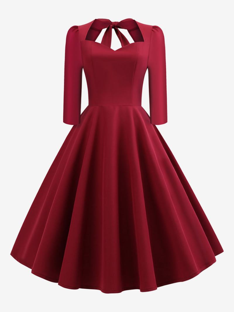 Dámské Vintage Šaty 50. Let Styl Audrey Hepburn Srdíčkový Krk Bez Zad 3/4 Rukávy Rockabilly