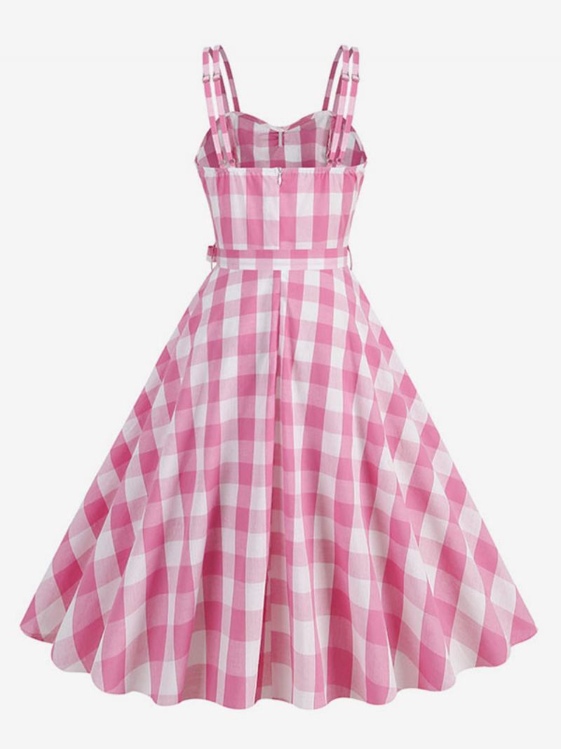 Dámské Šaty Barbie Gingham Z 50. Let 20. Století Audrey Hepburn Vintage Bez Rukávů - Růžový