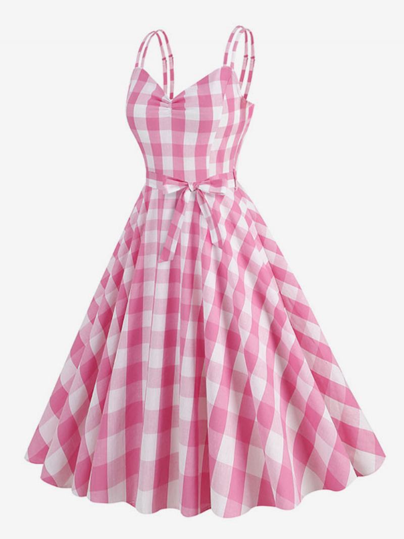 Dámské Šaty Barbie Gingham Z 50. Let 20. Století Audrey Hepburn Vintage Bez Rukávů - Růžový