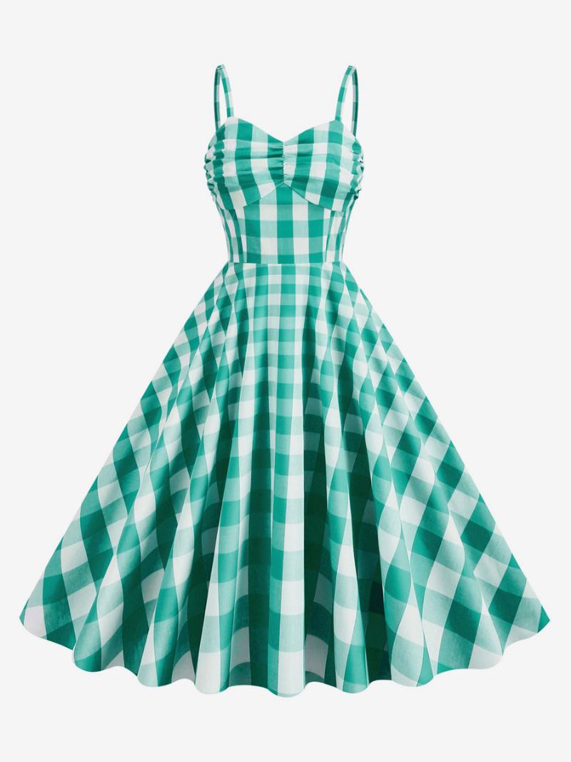 Dámské Šaty Barbie Růžové Gingham 50. Léta Plisované Na Ramínka Kostkované Vintage - Zelená