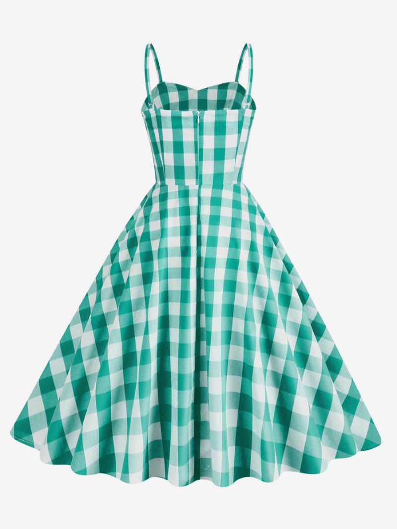 Dámské Šaty Barbie Růžové Gingham 50. Léta Plisované Na Ramínka Kostkované Vintage - Zelená