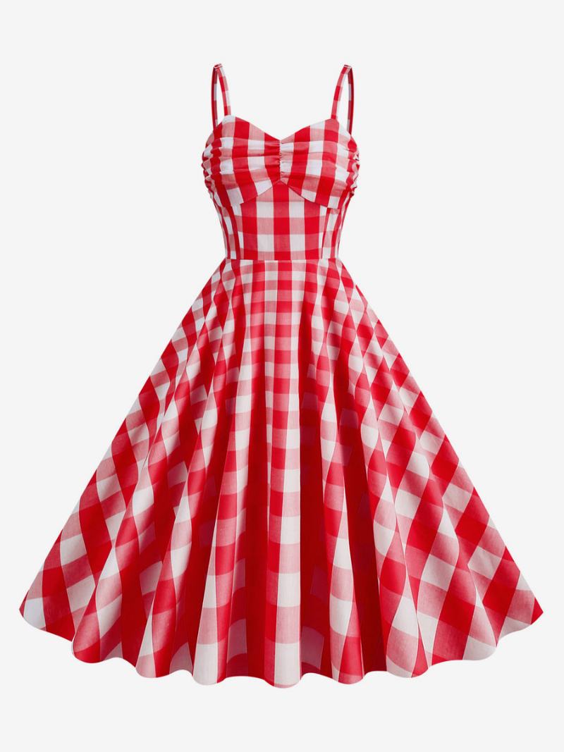 Dámské Šaty Barbie Růžové Gingham 50. Léta Plisované Na Ramínka Kostkované Vintage - Červená