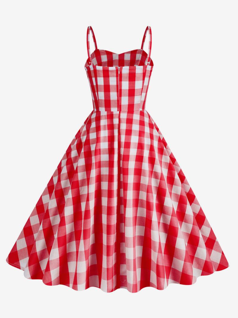 Dámské Šaty Barbie Růžové Gingham 50. Léta Plisované Na Ramínka Kostkované Vintage - Červená