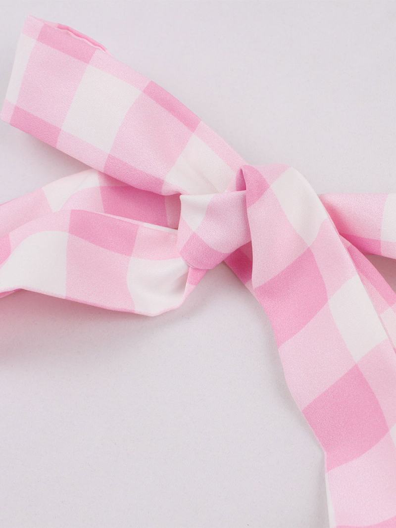 Dámské Šaty Barbie Růžové Gingham Vintage Midi Halter Z 50. Let - Růžový