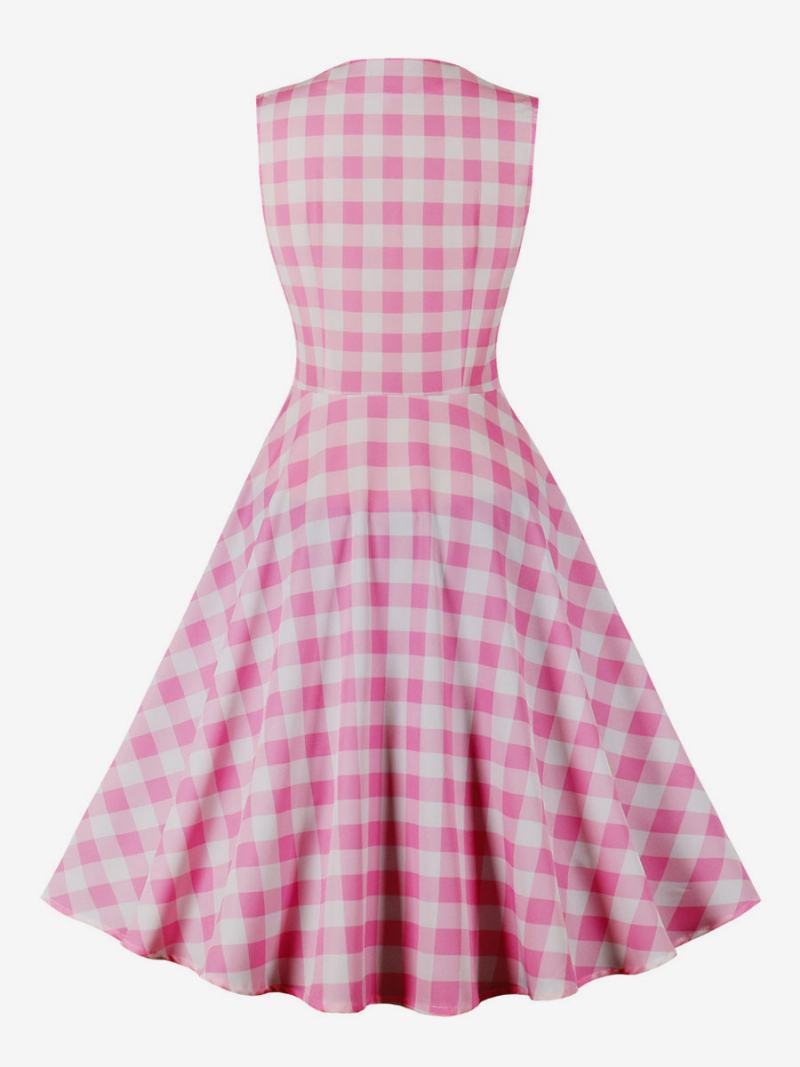 Dámské Šaty Barbie Růžové Gingham Vintage Z 50. Let Audrey Hepburn Swing Dress - Růžový