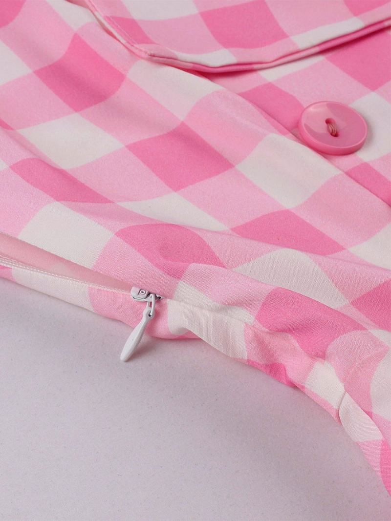 Dámské Šaty Barbie Růžové Gingham Vintage Z 50. Let Audrey Hepburn Swing Dress - Růžový