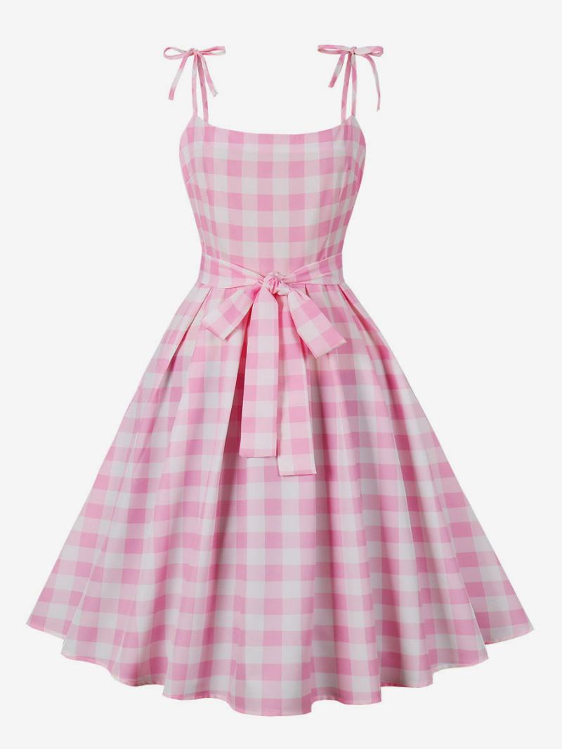 Dámské Šaty Barbie Růžové Gingham Z 50. Let 20. Století Audrey Hepburn Kostkované Vintage Bez Rukávů