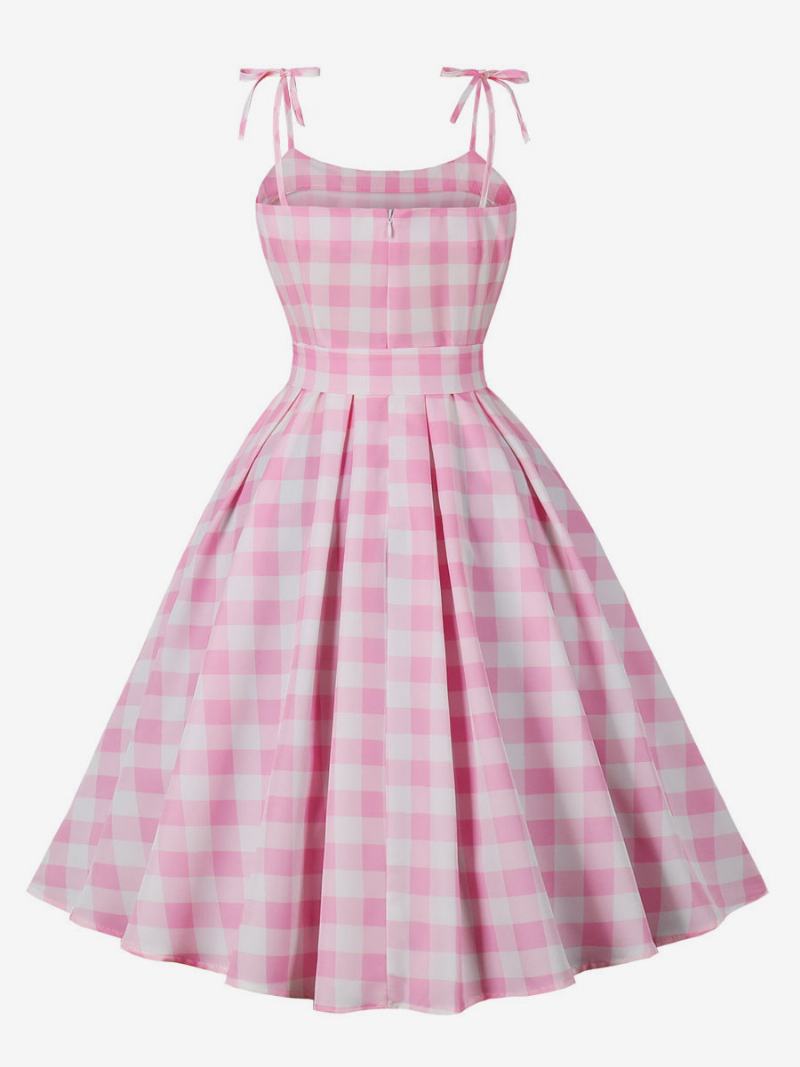 Dámské Šaty Barbie Růžové Gingham Z 50. Let 20. Století Audrey Hepburn Kostkované Vintage Bez Rukávů - Růžový