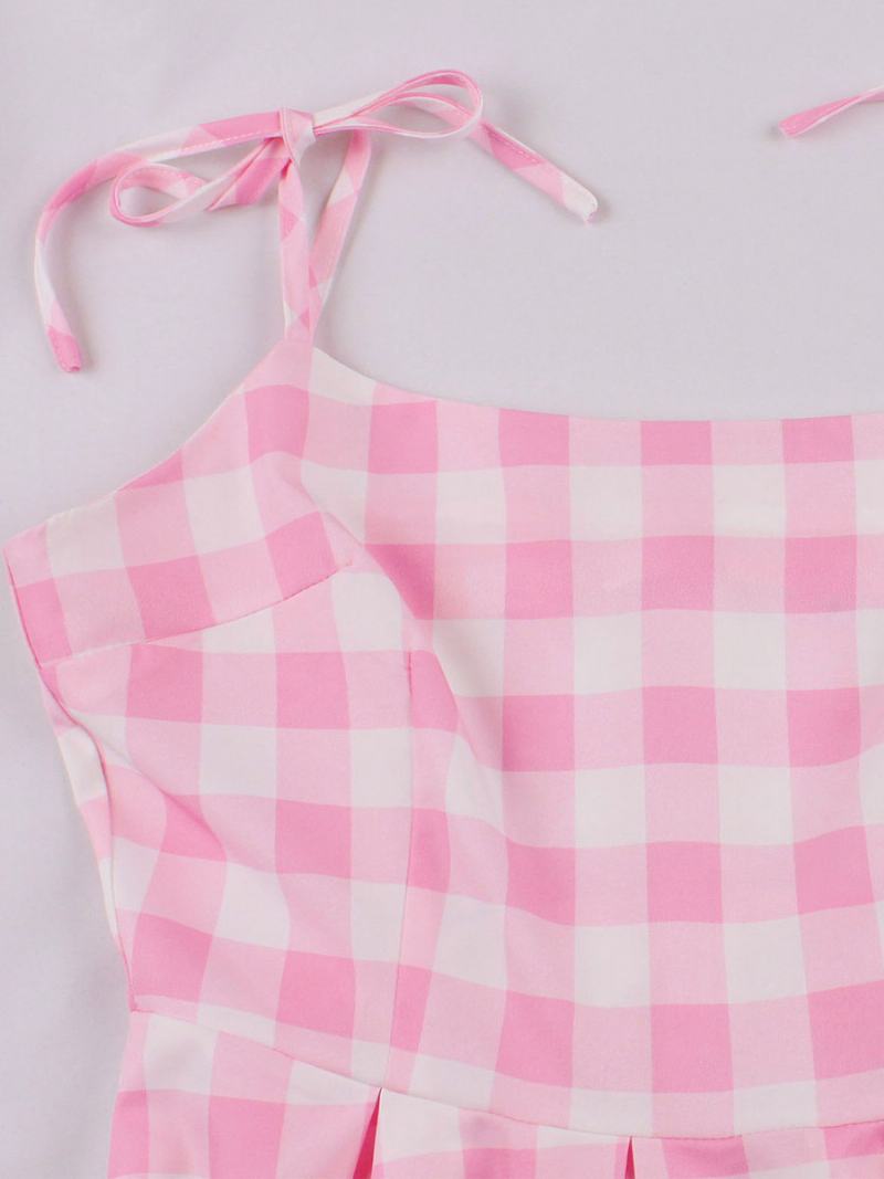 Dámské Šaty Barbie Růžové Gingham Z 50. Let 20. Století Audrey Hepburn Kostkované Vintage Bez Rukávů - Růžový