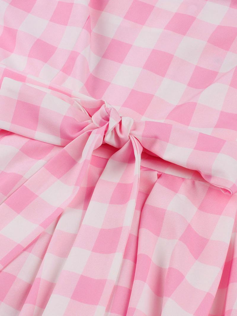 Dámské Šaty Barbie Růžové Gingham Z 50. Let 20. Století Audrey Hepburn Kostkované Vintage Bez Rukávů - Růžový