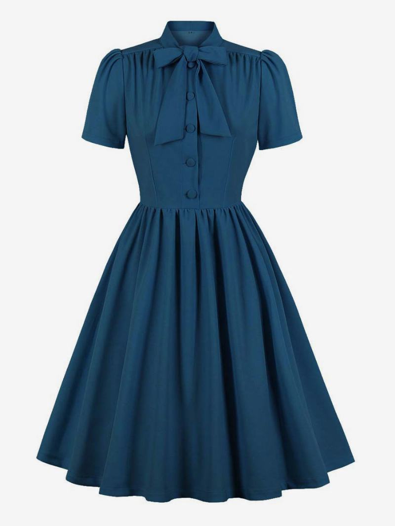 Retro Šaty 1950 Audrey Hepburn Style Navy Dámské Swingové S Krátkým Rukávem