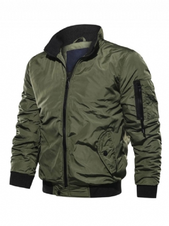 Pánská Džínová Bunda Polyester Moderní Stojáček S Dlouhým Rukávem Hunter Green Regular Fit