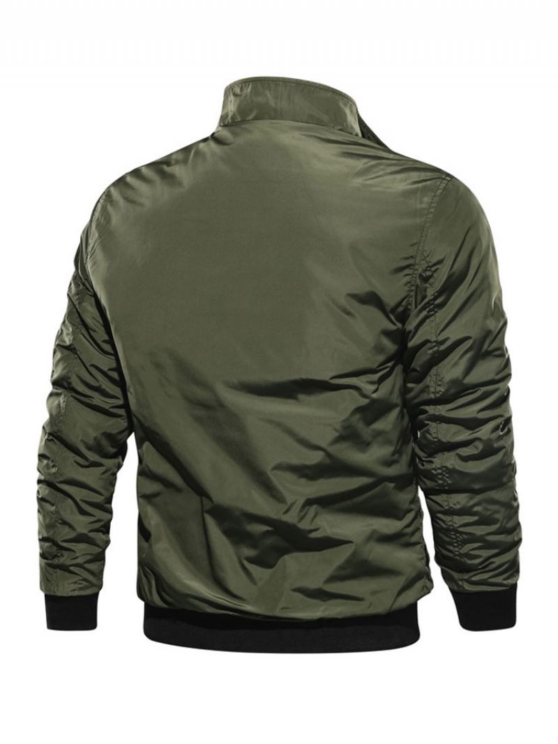 Pánská Džínová Bunda Polyester Moderní Stojáček S Dlouhým Rukávem Hunter Green Regular Fit - Hunter Green