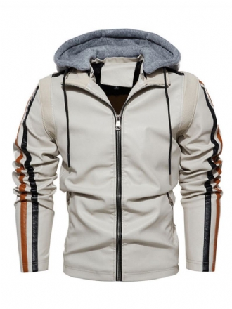 Pánská Kožená Bunda Comfy Layered Zipper Color Block Smart Moto Winter Ecru Bílá