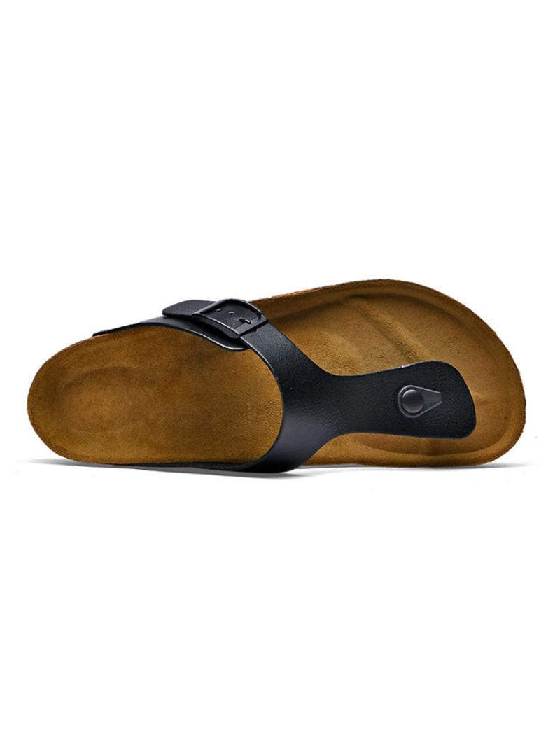 Pánské Sandály Slip-on Hovězí Kůže Gumová Podrážka - Černá