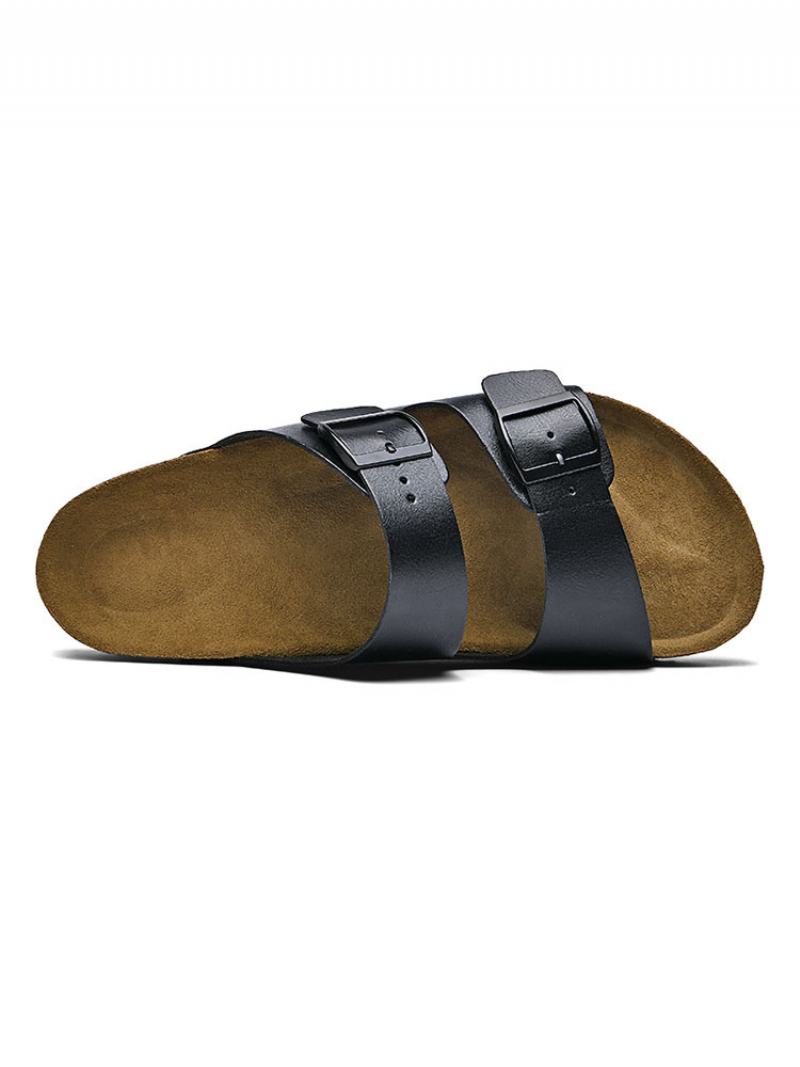 Pánské Sandály Slip-on Hovězí Kůže Gumová Podrážka - Černá