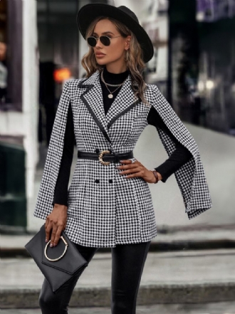 Dámské Sako Houndstooth S Výstřihem Do V A Dlouhým Rukávem Business Ležérní Bunda