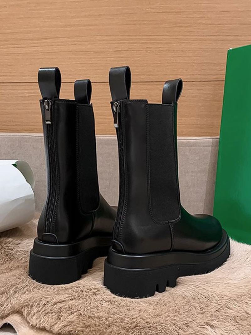 Dámské Kotníkové Boty Chelsea Boots Černé S Kulatou Špičkou - Černá