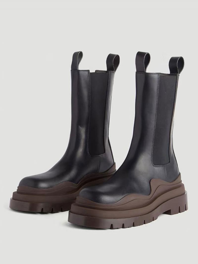 Dámské Kotníkové Boty Geometrické Chelsea Boots S Kulatou Špičkou - Čokoláda