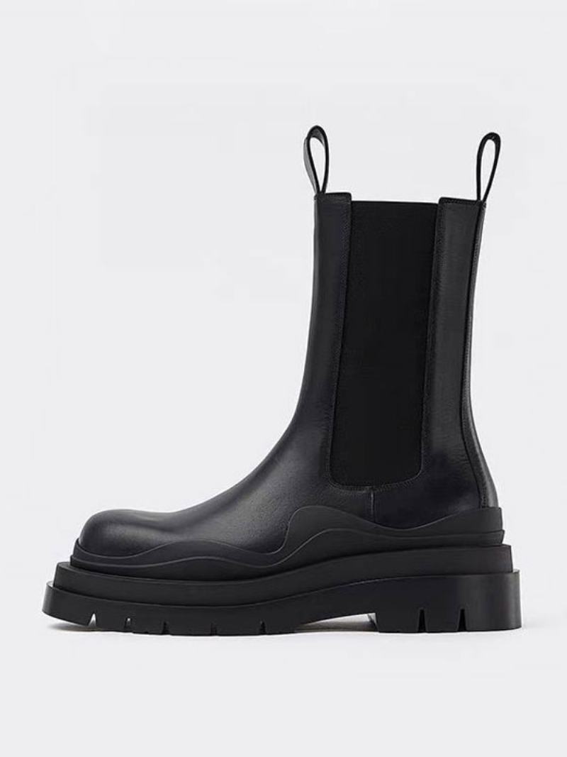 Dámské Kotníkové Boty Geometrické Chelsea Boots S Kulatou Špičkou - Černá