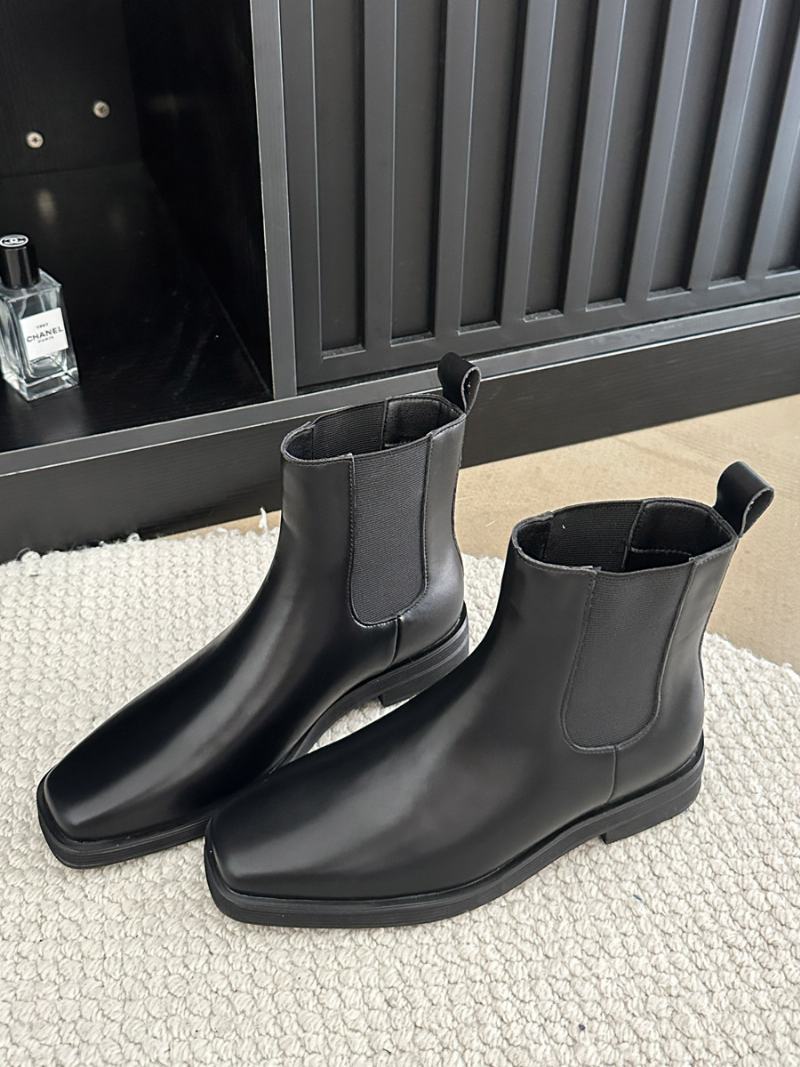 Dámské Černé Chelsea Boots Ploché Kotníkové Boty S Čtvercovou Špičkou - Černá