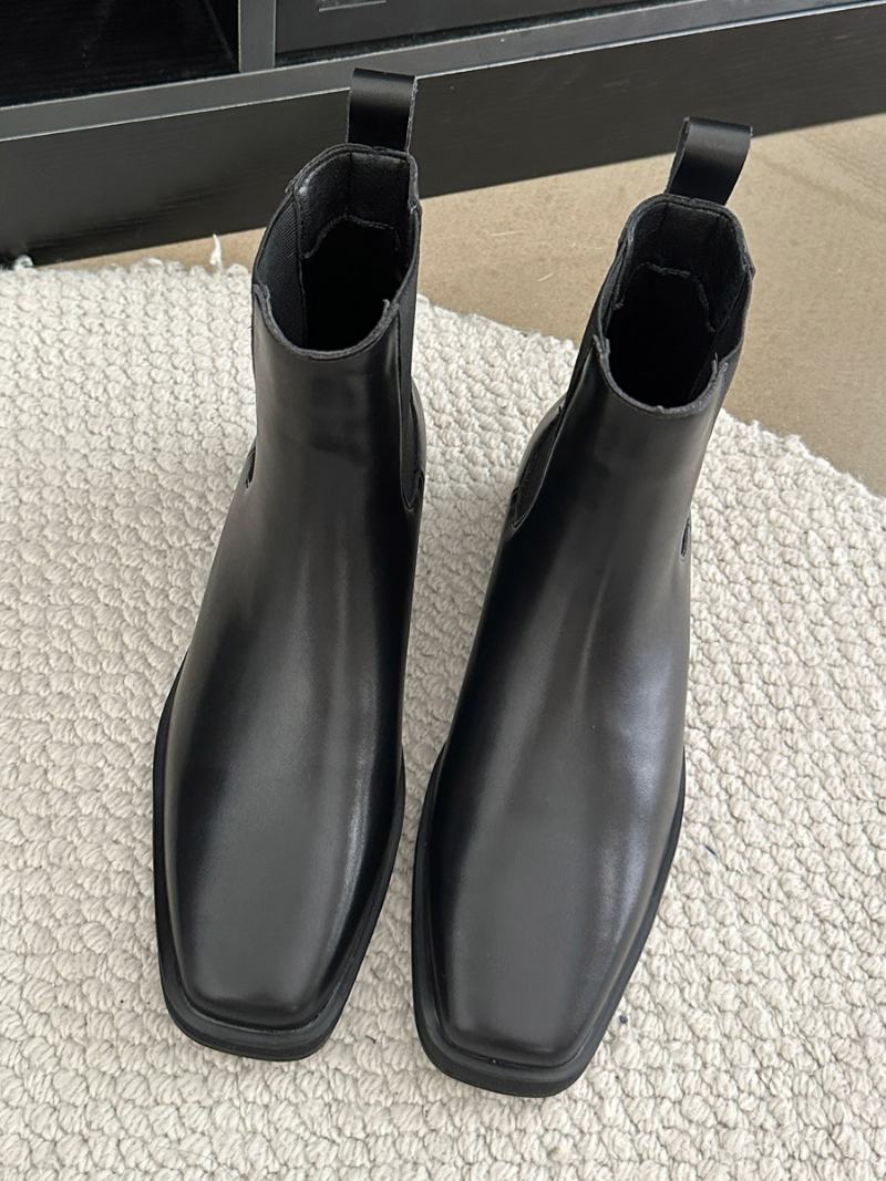 Dámské Černé Chelsea Boots Ploché Kotníkové Boty S Čtvercovou Špičkou - Černá