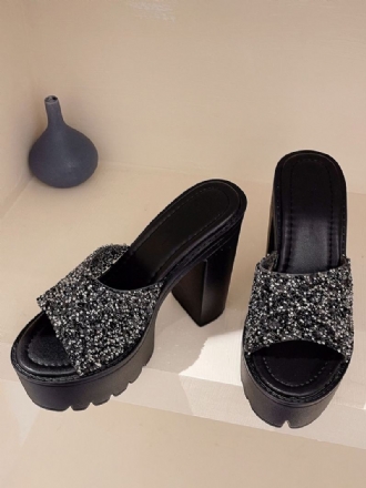 Dámské Flitry Slingbacks Robustní Podpatek Mules Pu Kůže Černá