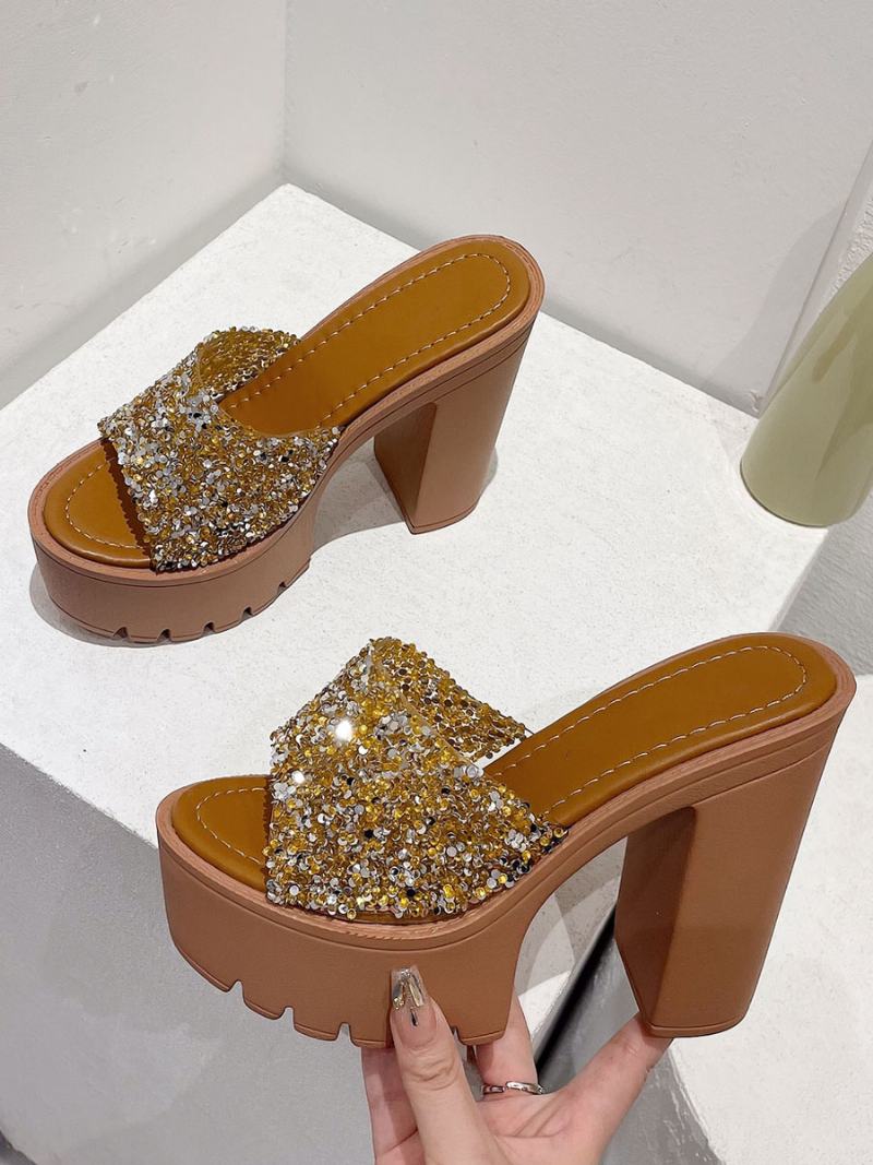 Dámské Flitry Slingbacks Robustní Podpatek Mules Pu Kůže Černá - Káva Hnědá