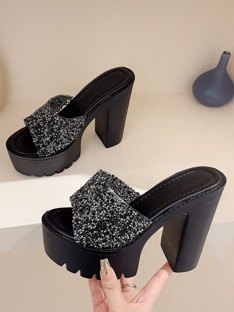 Dámské Flitry Slingbacks Robustní Podpatek Mules Pu Kůže Černá - Černá