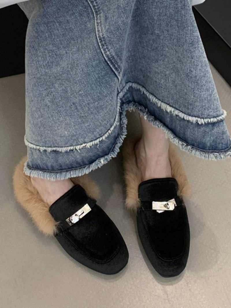 Dámské Kovové Detaily Slingbacks Flat Mules Micro Suede Horní Černá - Černá