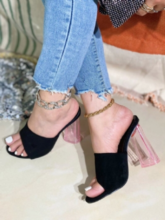 Dámské Mule Heels Micro Suede Horní Peep Toe Robustní Pata Mules