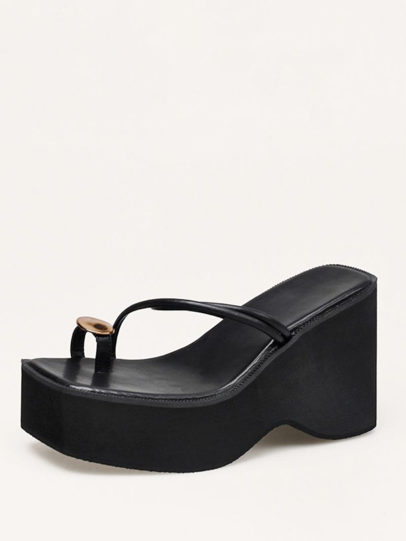 Dámské Pantofle Na Klínu Black Platform Toe Loop Sandal Slides