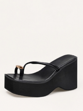 Dámské Pantofle Na Klínu Black Platform Toe Loop Sandal Slides