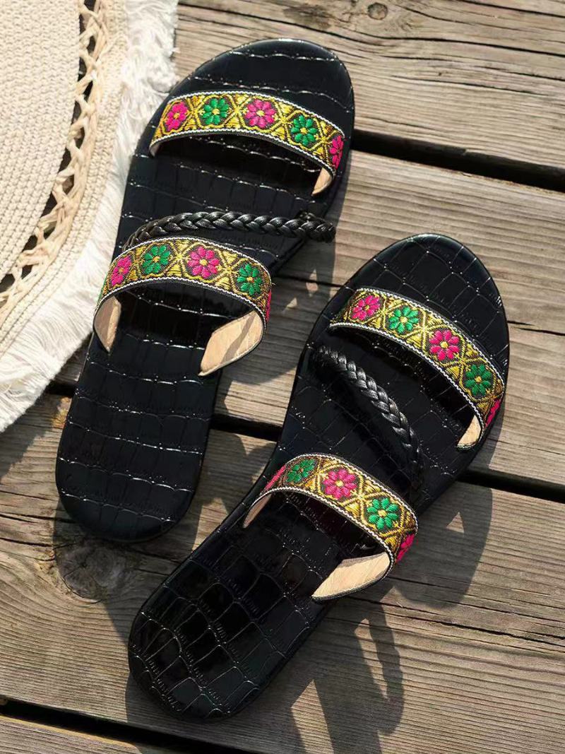 Dámské Plážové Pantofle Boho Sandal Slides S Otevřenou Špičkou - Černá