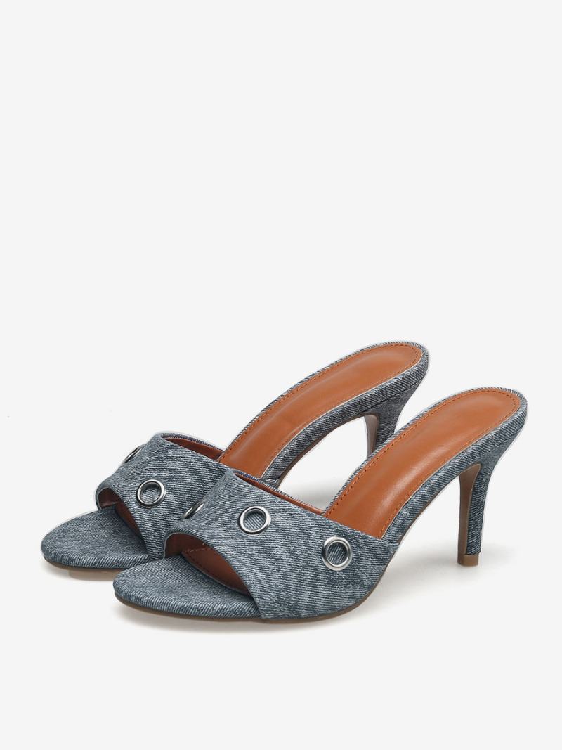 Dámské Slingbacky Na Jehlovém Podpatku Canvas Mules Světle Nebesky Modré - Světle Nebesky Modrá