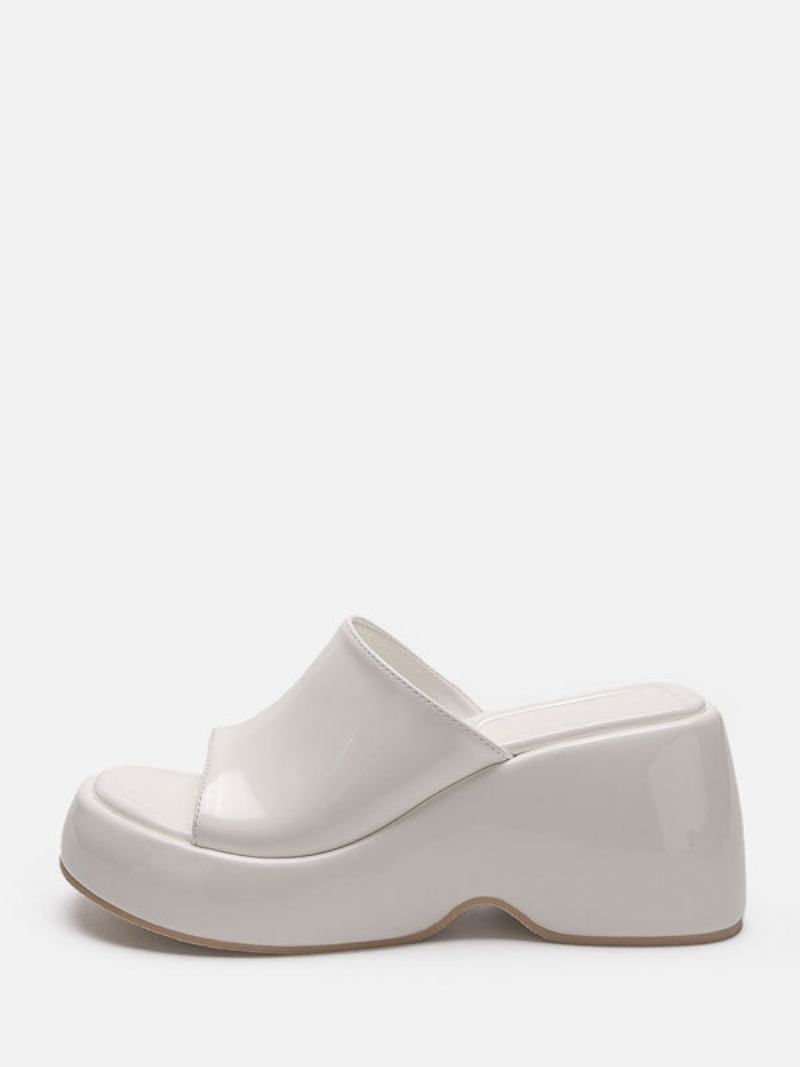 Dámské Stříbrné Sandály Slides Silver Metallic Platform Flatform Slip-on Mules - Bílá