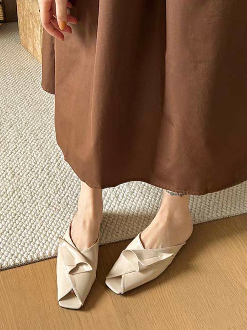 Dámské Černé Pantofle Mules Square Toe Pu Designed Backless Slip On - Světle Žlutá