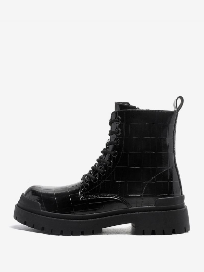 Pánské Boty Black Stoen Pattern Lace Up Anlke Boots - Černá