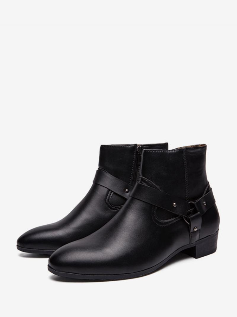 Pánské Boty Chelsea Boots Black Pu Kožené Kotníkové Se Špičatou Špičkou