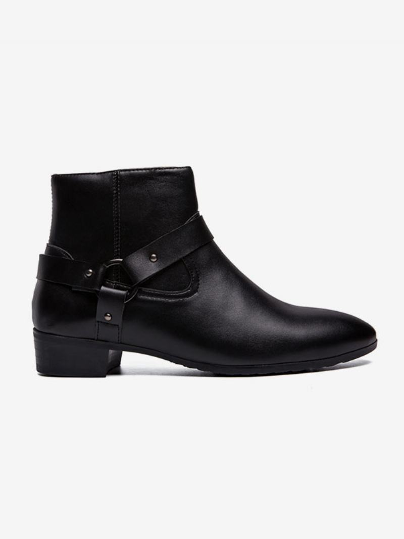 Pánské Boty Chelsea Boots Black Pu Kožené Kotníkové Se Špičatou Špičkou - Černá