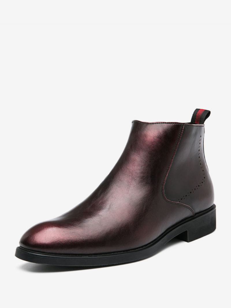 Pánské Boty Chelsea Boots Burgundy Pu Kůže S Kulatou Špičkou