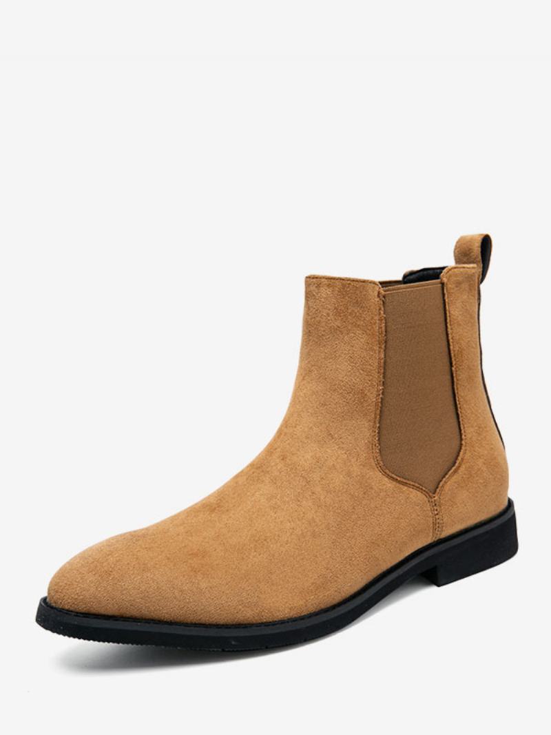 Pánské Boty Chelsea Boots Camel Pu Kožené Kotníkové Se Špičatou Špičkou