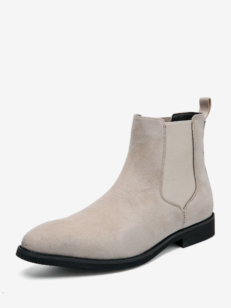 Pánské Boty Chelsea Boots Camel Pu Kožené Kotníkové Se Špičatou Špičkou - Béžová