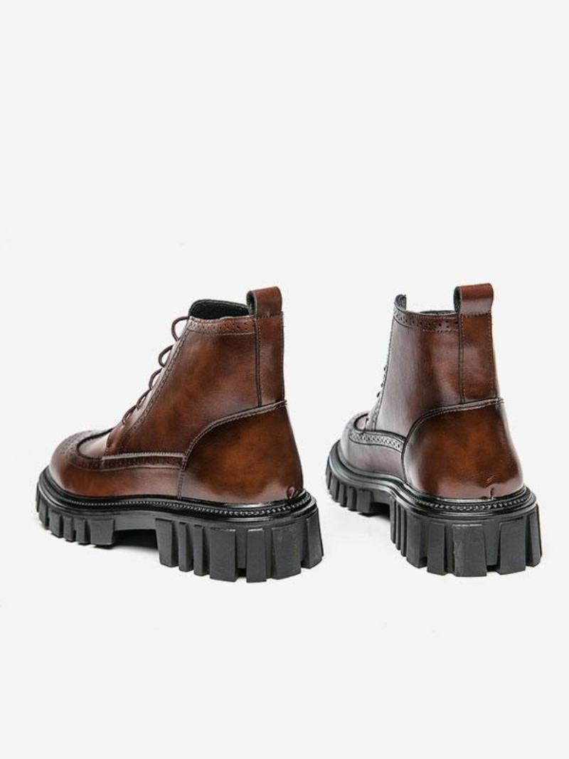 Pánské Boty Chelsea Boots Coffee Brown Pu Kůže S Kulatou Špičkou - Kávově Hnědá