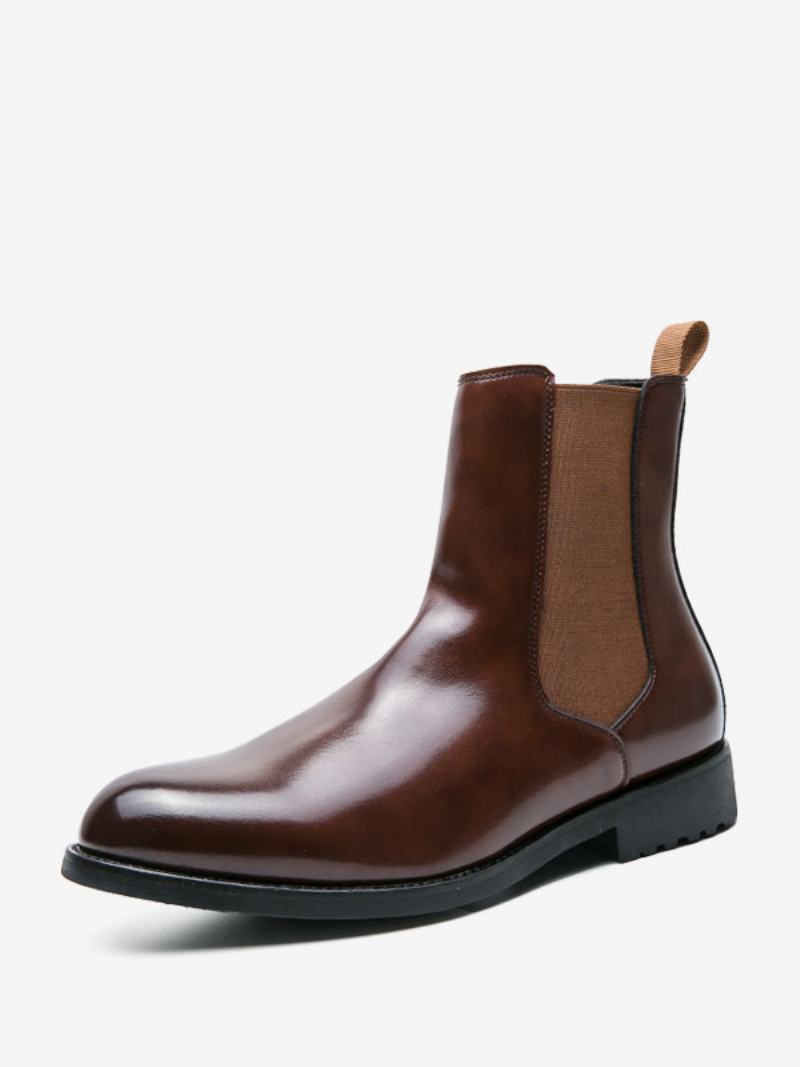 Pánské Boty Chelsea Boots Coffee Brown Pu Kůže S Kulatou Špičkou