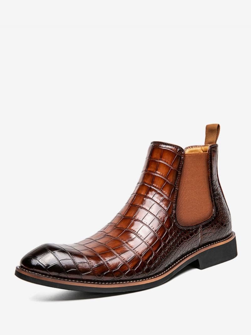 Pánské Boty Chelsea Boots Coffee Brown Pu Kůže Špičatá Špička