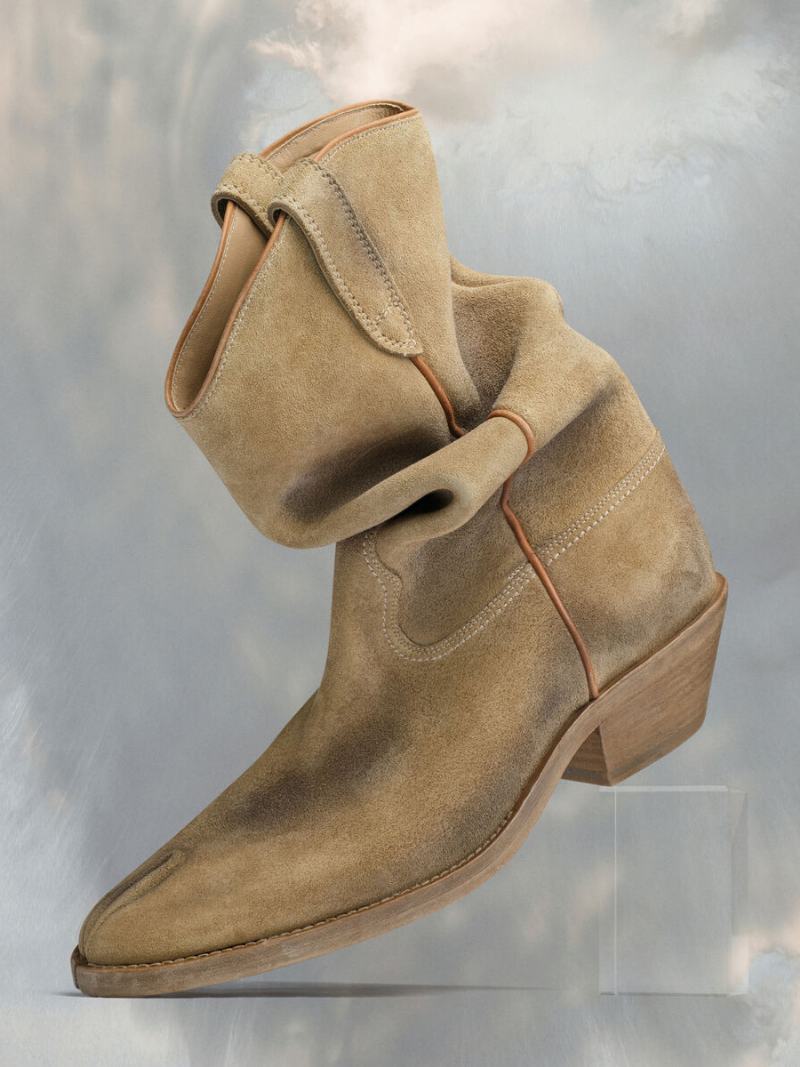 Pánské Boty Chelsea Boots Deep Apricot Polyester S Dělenou Špičkou Kulatou Do Poloviny Lýtek - Tmavě Světle Žlutá